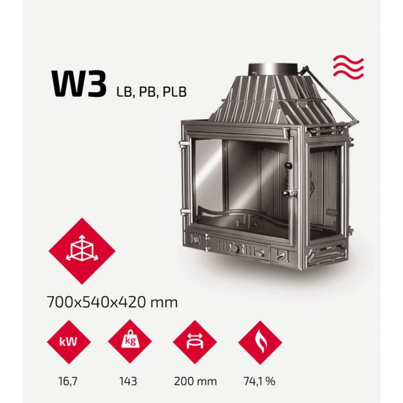 КАМІННА ТОПКА KAWMET W3 ЛІВЕ БІЧНЕ СКЛО (16.7 KW)