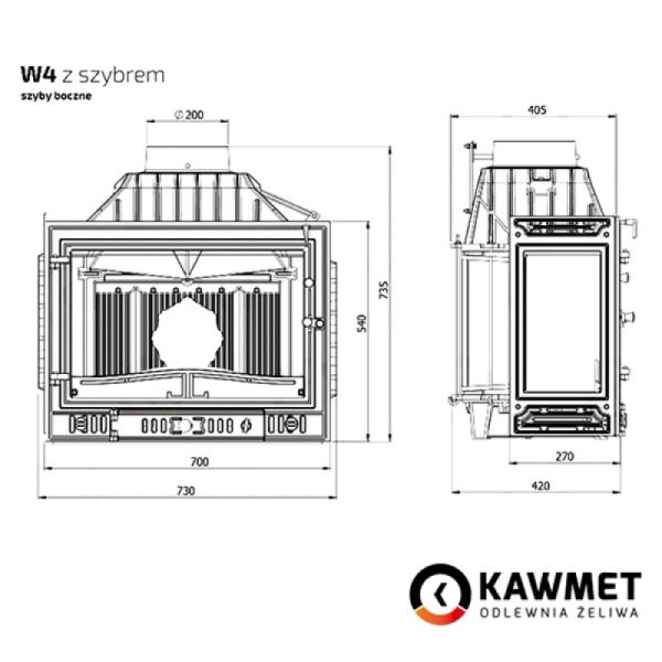 КАМІННА ТОПКА KAWMET W4 ПРАВЕ БІЧНЕ СКЛО (14.5 KW)