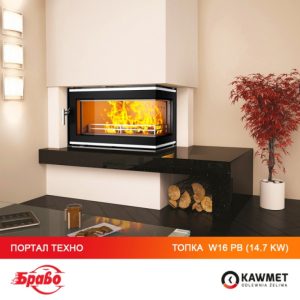 КАМІННА ТОПКА KAWMET W16 З ПРАВИМ БОКОВИМ СКЛОМ БЕЗ РАМИ (14.7 KW)