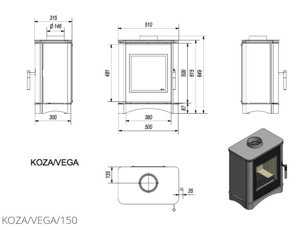 Стальна піч Kratki KOZA VEGA Ø 150