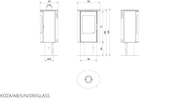 Стальна піч Kratki KOZA AB S/N/DR GLASS