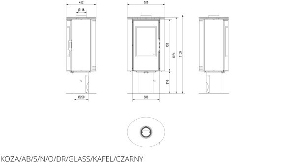 Опалювальна піч Kratki KOZA AB S/N/O/DR GLASS кахель чорна