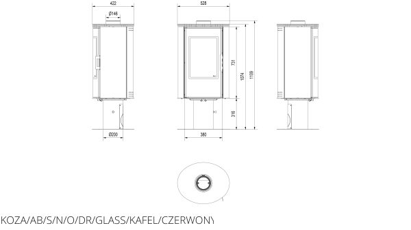 Опалювальна піч Kratki KOZA AB S/N/O/DR GLASS кахель червона