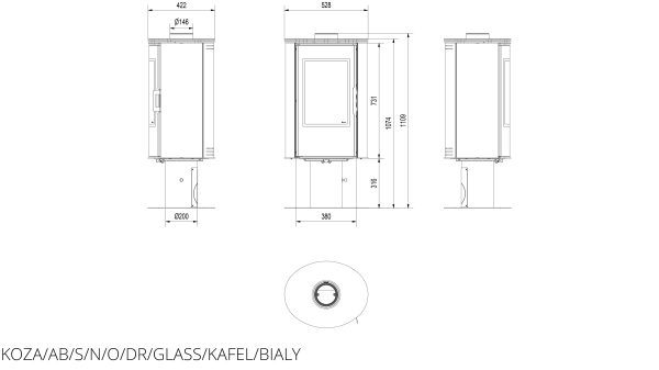 Опалювальна піч Kratki KOZA AB S/N/O/DR GLASS кахель біла