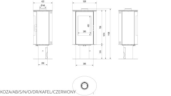 Опалювальна піч Kratki KOZA AB S/N/O/DR кахель червона