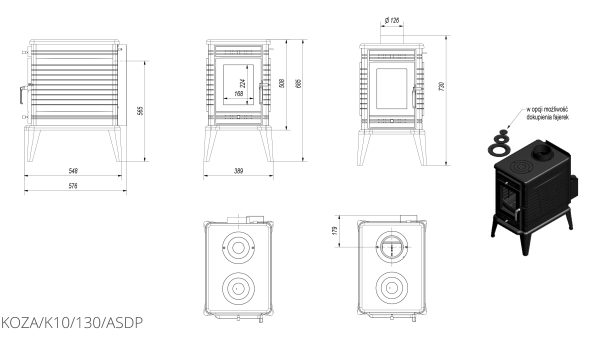 Чавунна піч Kratki KOZA K10 Ø 130 ASDP