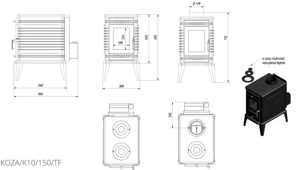 Чавунна піч Kratki KOZA K10 Ø 150 TURBOFAN