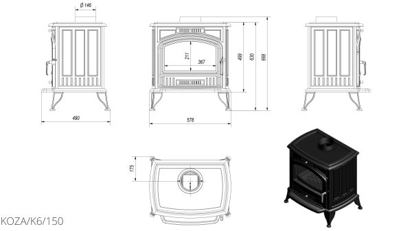Чавунна піч Kratki KOZA K6 Ø 150