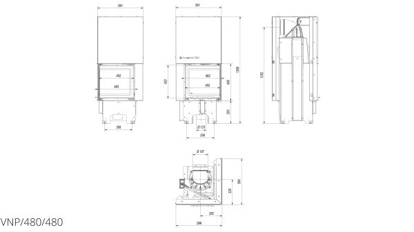 Камінна топка Kratki VN 480/480 права BS гільйотина