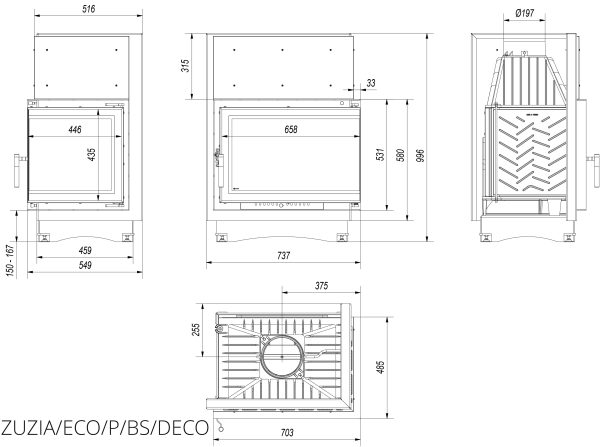 Камінна топка Kratki ZUZIA ECO 12 права BS DECO