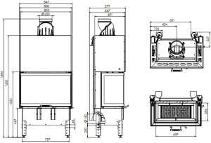 Камінна топка HITZE TRINITY 80x35x53.G 12 кВт, тристороння з гільйотиною