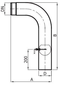 Коліно гнуте високе з шибером Darco 90° на димохід Ø 150 чорна сталь 2 мм