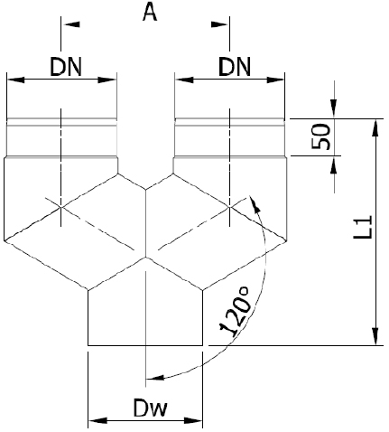 Трійник-штани 120° Darco Ø 200- мм чорна сталь 2 мм